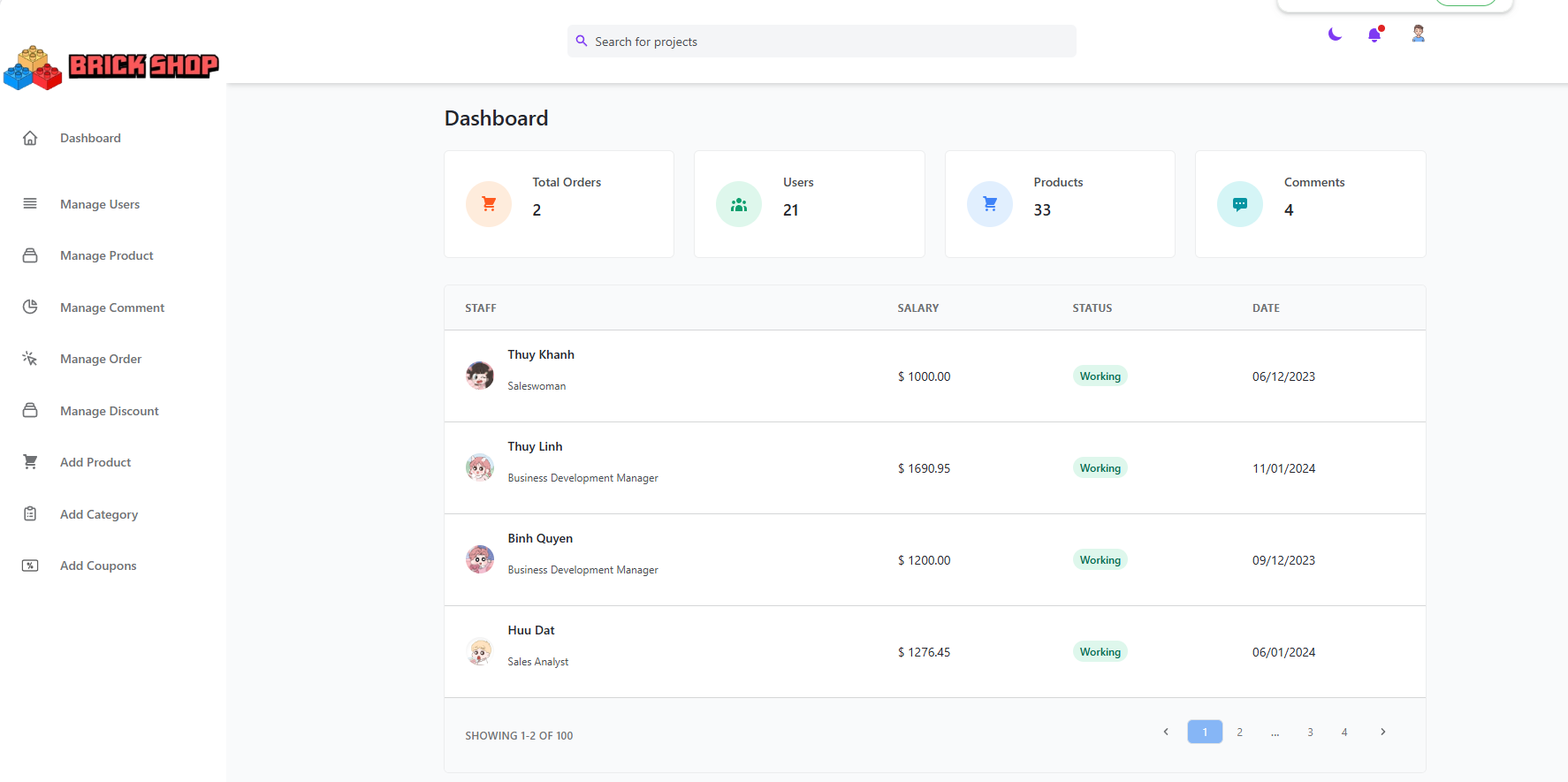 BrickShop Admin Dashboard