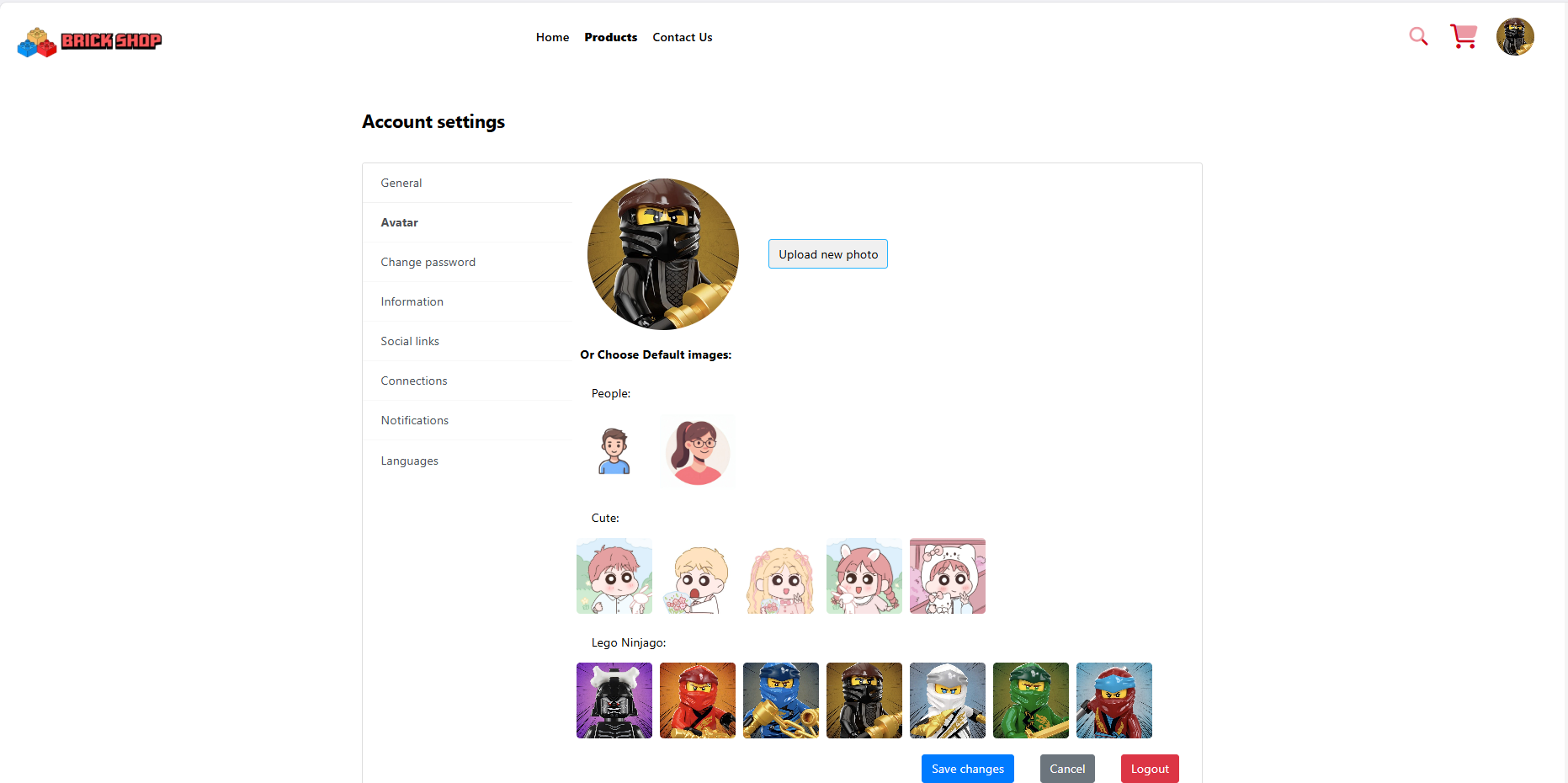 BrickShop Account Settings - Avatar
