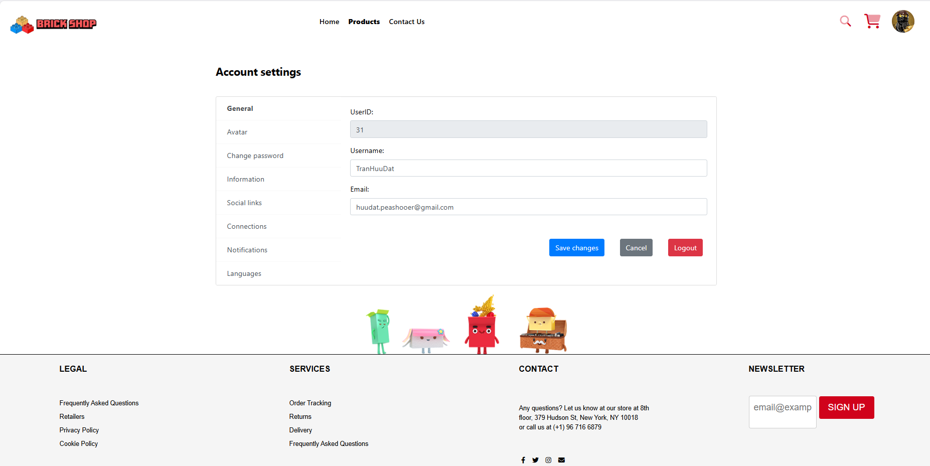 BrickShop Account Settings - Info