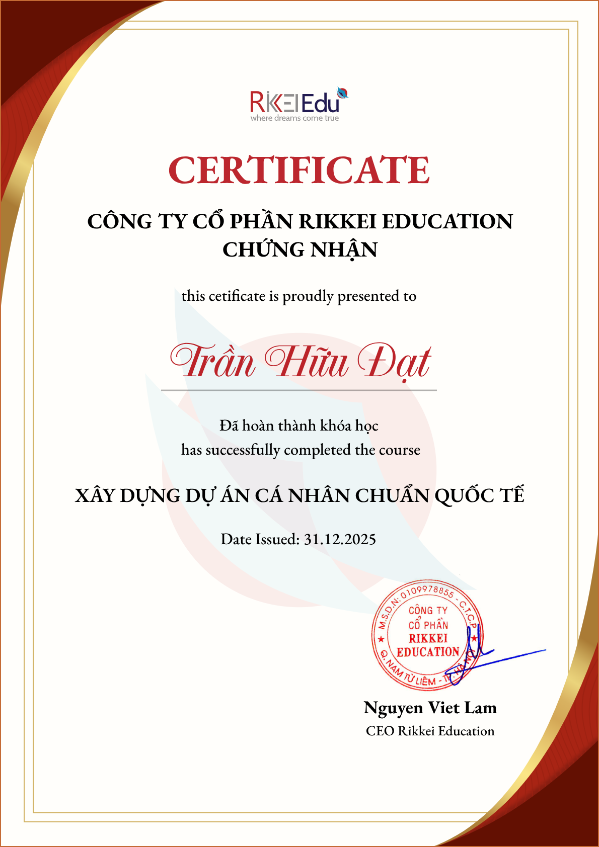 Chứng nhận Xây Dựng Dự Án Cá Nhân