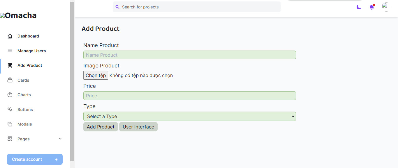 Omacha Admin Add Product