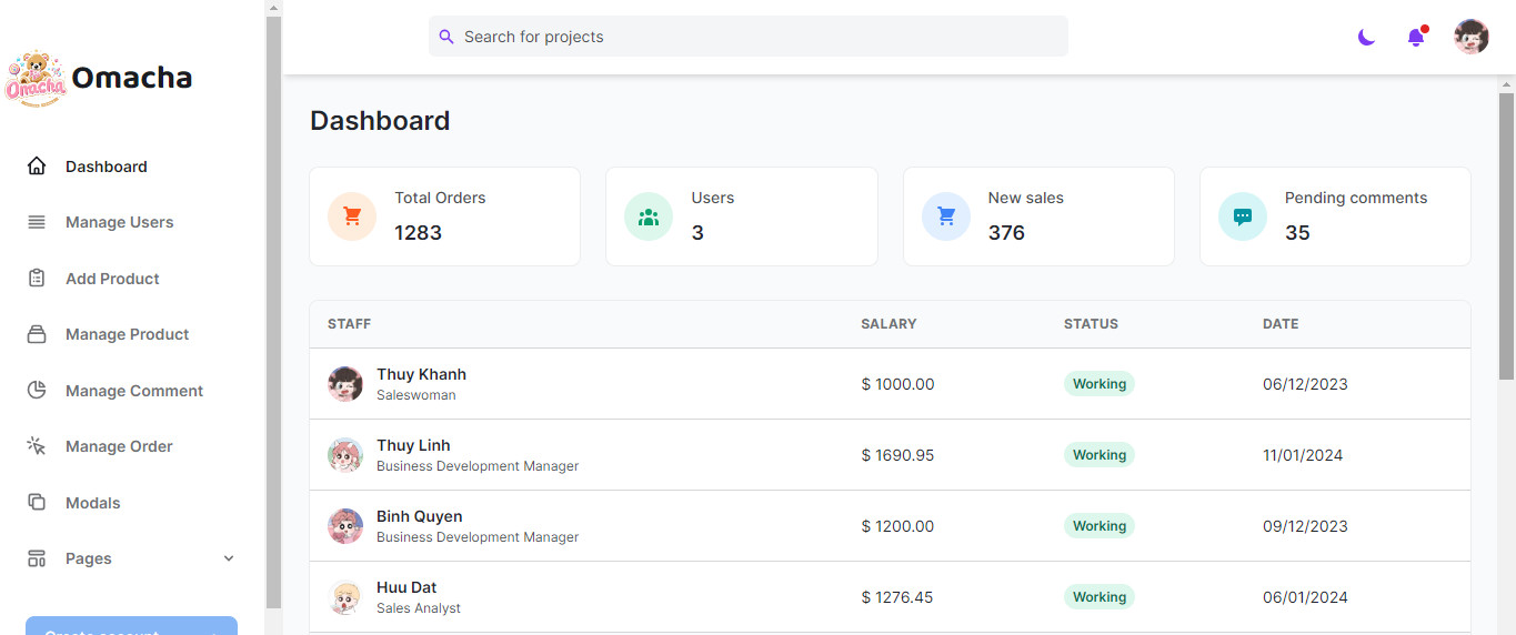 Omacha Admin Dashboard