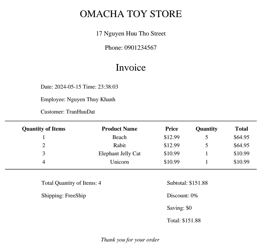 Omacha Invoice