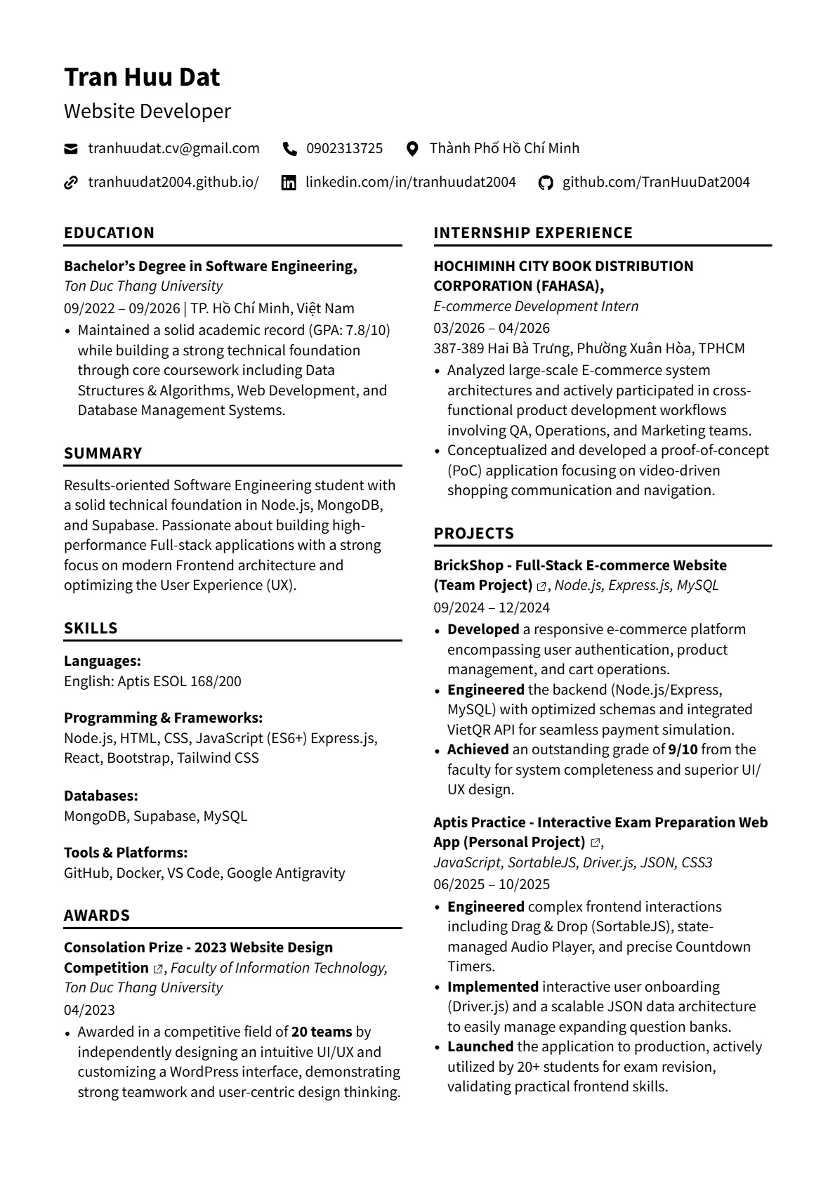 Preview of Tran Huu Dat's Resume