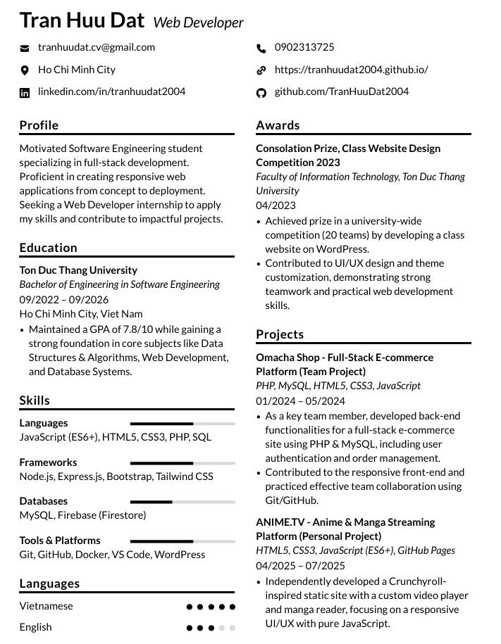 Preview of Tran Huu Dat's Resume